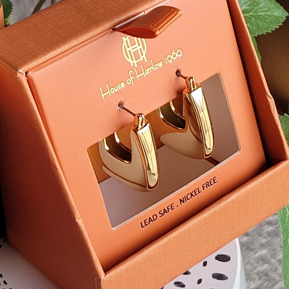 House of Harlow 1960 Jewelry - House of Harlow 1960 thick U shaped gold tone hinged earrings.